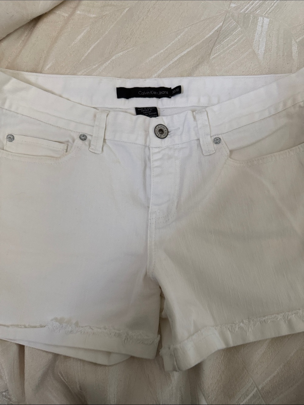 Calvin Klein Jeans White Frayed Hem Denim Shorts
